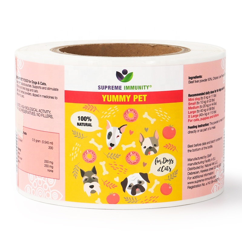 Customised self adhesive pet food labels