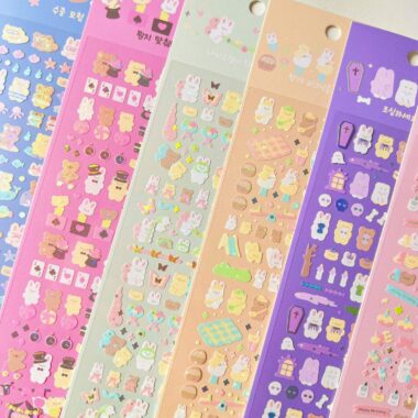 Cartoon anime sticker sheet with sweet decorative designs