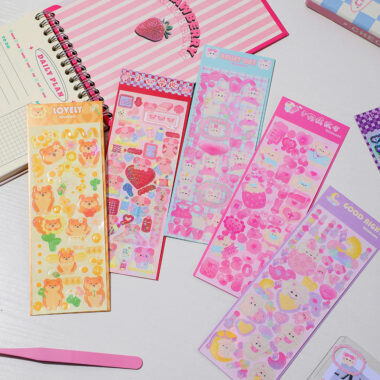 Cartoon anime sticker sheet with sweet decorative designs