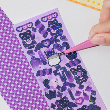 Cartoon anime sticker sheet with sweet decorative designs