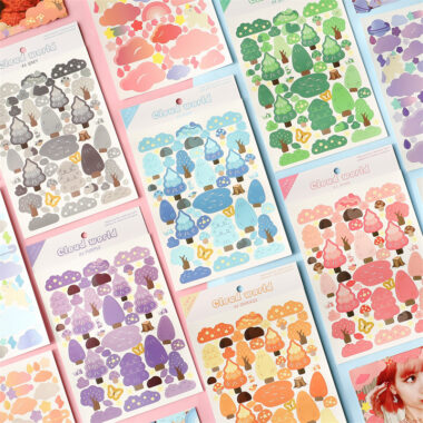 Cartoon anime sticker sheet with sweet decorative designs