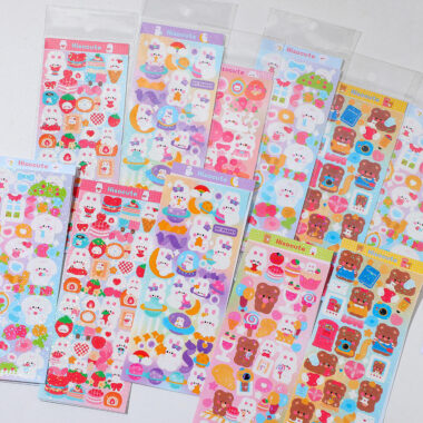 Cartoon anime sticker sheet with sweet decorative designs