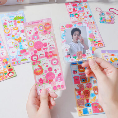 Cartoon anime sticker sheet with sweet decorative designs