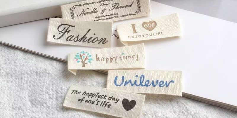 Beige embroidered alphabet clothing label for garments and bags