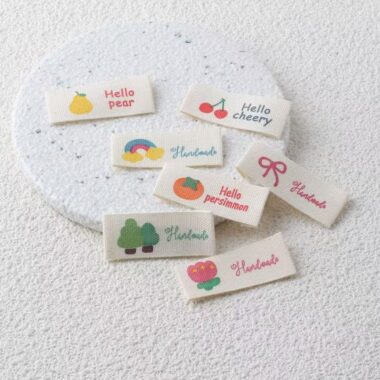 Beige fruit woven label for clothing and DIY handmade crafts