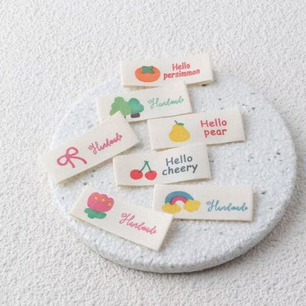Beige fruit woven label for clothing and DIY handmade crafts
