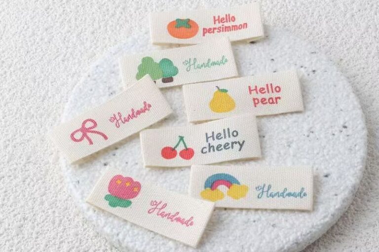 Beige fruit woven label for clothing and DIY handmade crafts