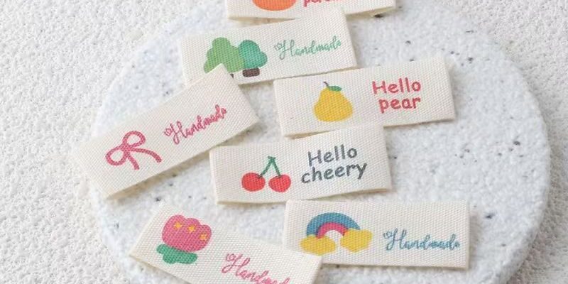 Beige fruit woven label for clothing and DIY handmade crafts