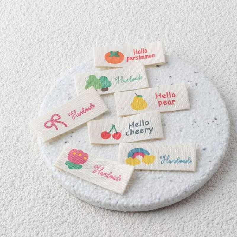 Beige fruit woven label for clothing and DIY handmade crafts