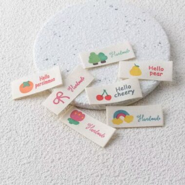 Beige fruit woven label for clothing and DIY handmade crafts