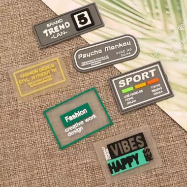 Custom colored transparent PVC clothing patch label for garments