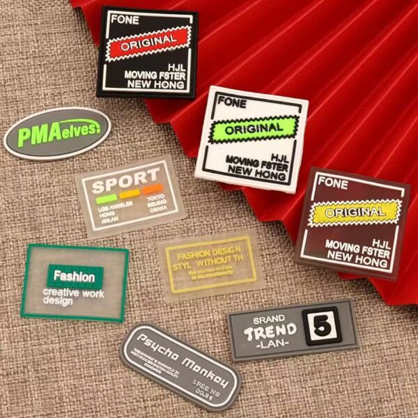 Custom colored transparent PVC clothing patch label for garments