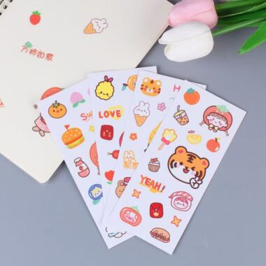 Waterproof cute cartoon sticker sheet for phones tablets stationery