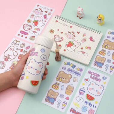 Waterproof cute cartoon sticker sheet for phones tablets stationery