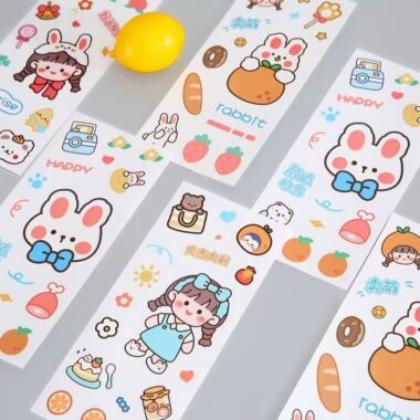 Waterproof cute cartoon sticker sheet for phones tablets stationery