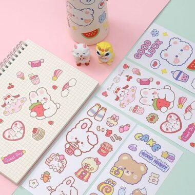 Waterproof cute cartoon sticker sheet for phones tablets stationery