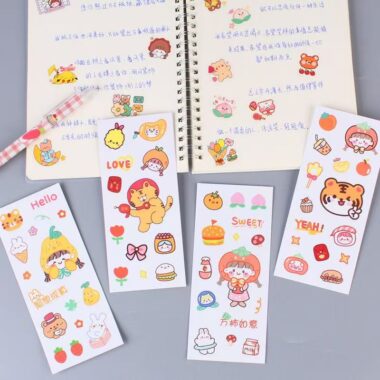 Waterproof cute cartoon sticker sheet for phones tablets stationery