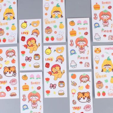 Waterproof cute cartoon sticker sheet for phones tablets stationery