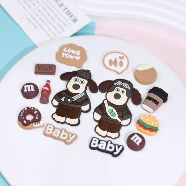 Brown backpack flying dog cartoon PVC label for apparel and accessories