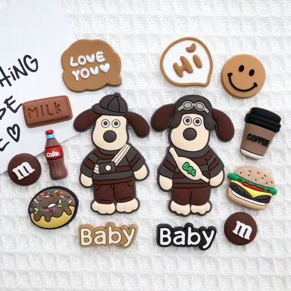 Brown backpack flying dog cartoon PVC label for apparel and accessories