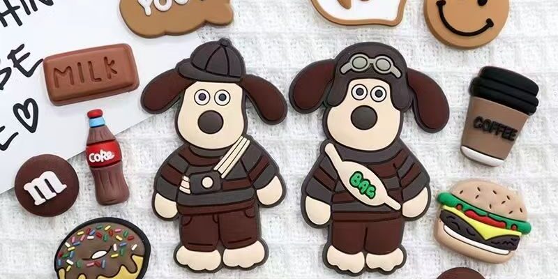 Brown backpack flying dog cartoon PVC label for apparel and accessories