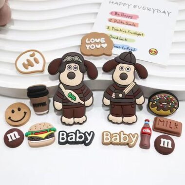 Brown backpack flying dog cartoon PVC label for apparel and accessories