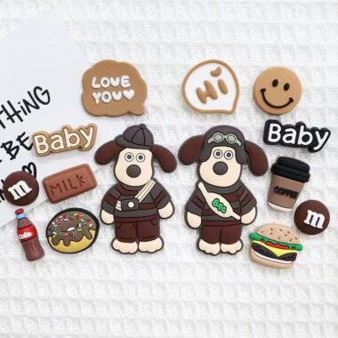 Brown backpack flying dog cartoon PVC label for apparel and accessories