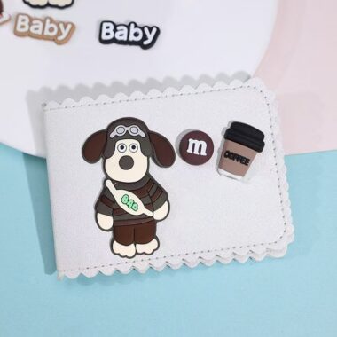 Brown backpack flying dog cartoon PVC label for apparel and accessories