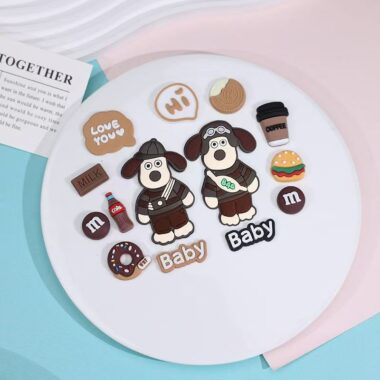 Brown backpack flying dog cartoon PVC label for apparel and accessories