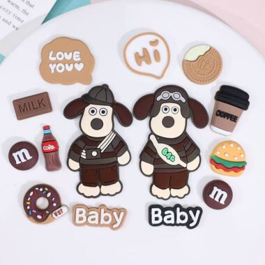 Brown backpack flying dog cartoon PVC label for apparel and accessories