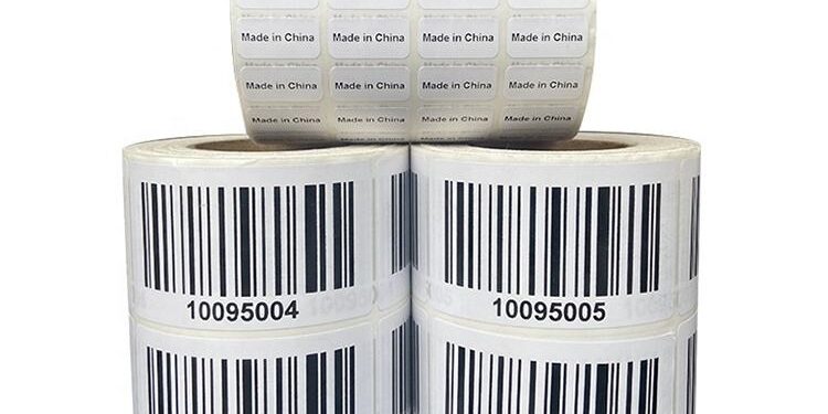 Adhesive printed packaging barcode label for retail and shipping