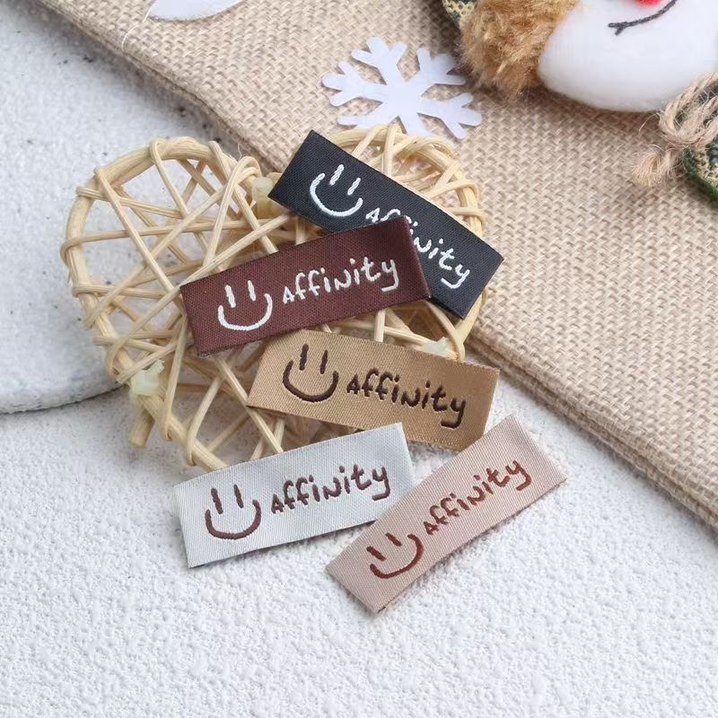 Smiley embroidered woven label for clothing and DIY accessories
