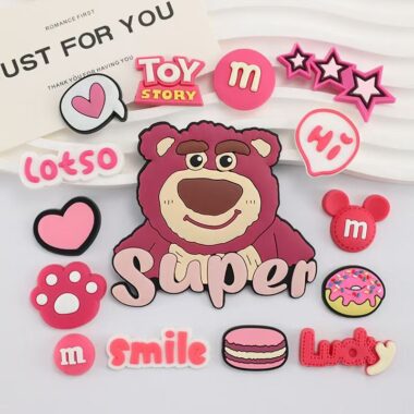 Cute strawberry bear PVC decorative label for apparel bags crafts