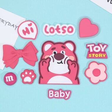 Cute strawberry bear PVC decorative label for apparel bags crafts