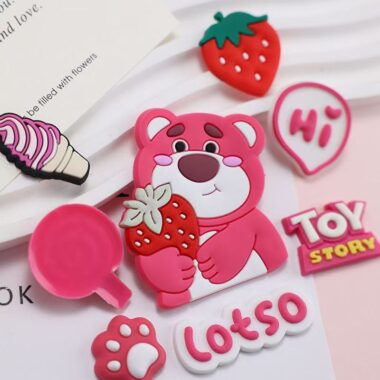 Cute strawberry bear PVC decorative label for apparel bags crafts