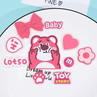 Cute strawberry bear PVC decorative label for apparel bags crafts