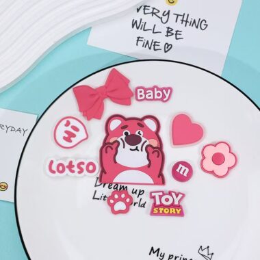 Cute strawberry bear PVC decorative label for apparel bags crafts