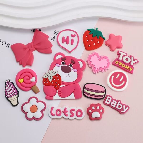 Cute strawberry bear PVC decorative label for apparel bags crafts