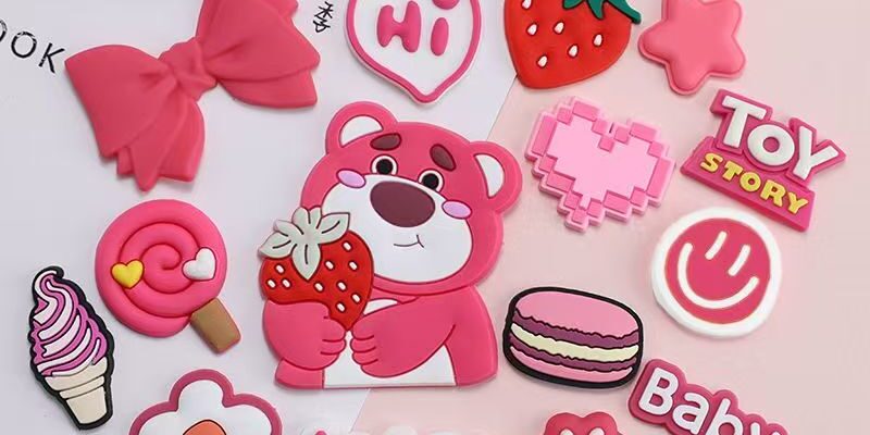 Cute strawberry bear PVC decorative label for apparel bags crafts