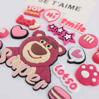 Cute strawberry bear PVC decorative label for apparel bags crafts