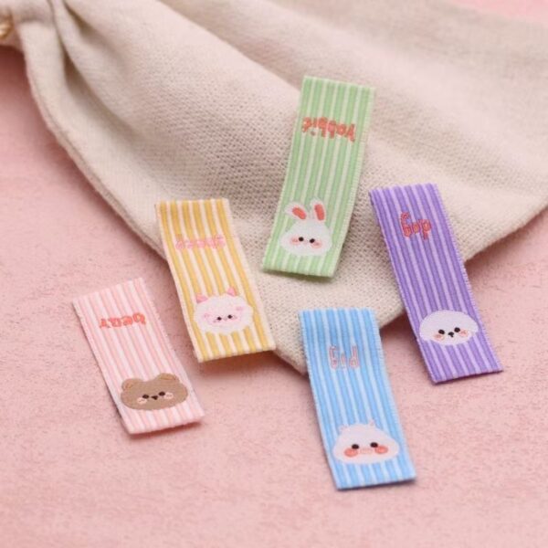 Striped animal cartoon woven label for clothing and accessories
