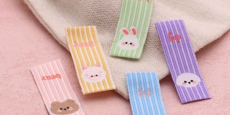 Striped animal cartoon woven label for clothing and accessories