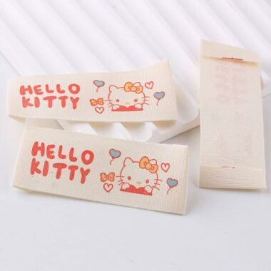 Cute cartoon beige pure cotton handmade woven labels