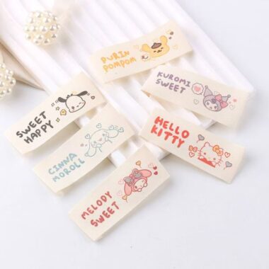 Cute cartoon beige pure cotton handmade woven labels