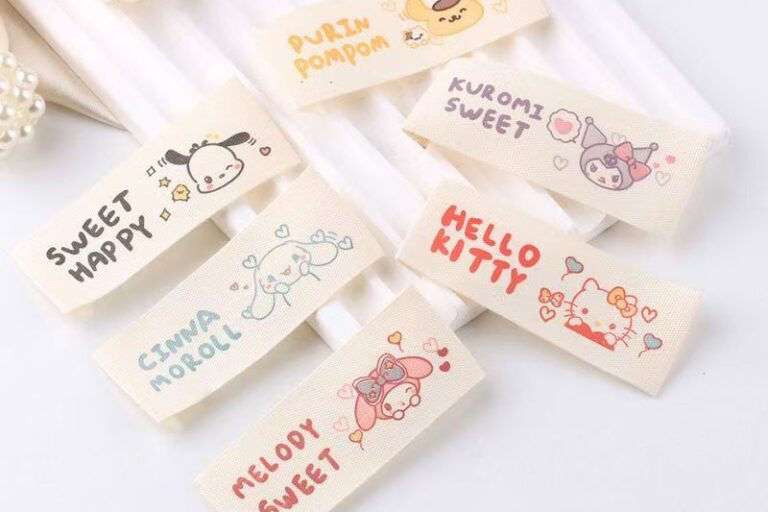 Cute cartoon beige pure cotton handmade woven labels