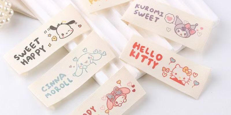 Cute cartoon beige pure cotton handmade woven labels