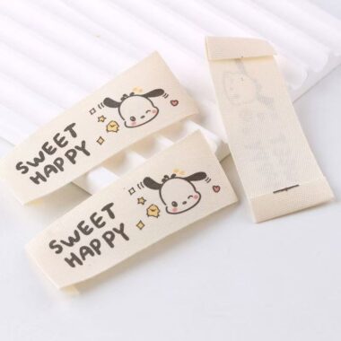 Cute cartoon beige pure cotton handmade woven labels