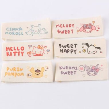 Cute cartoon beige pure cotton handmade woven labels