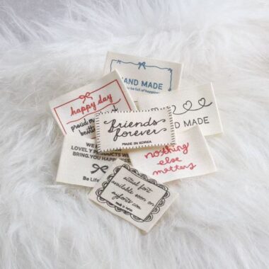 Korean beige letter embroidered DIY woven labels