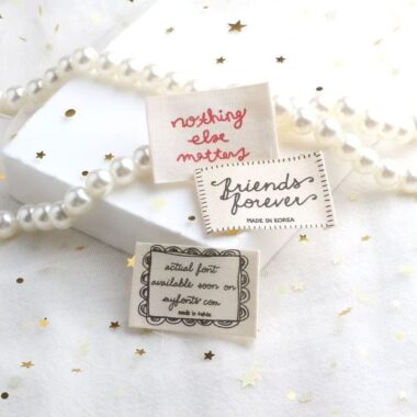 Korean beige letter embroidered DIY woven labels